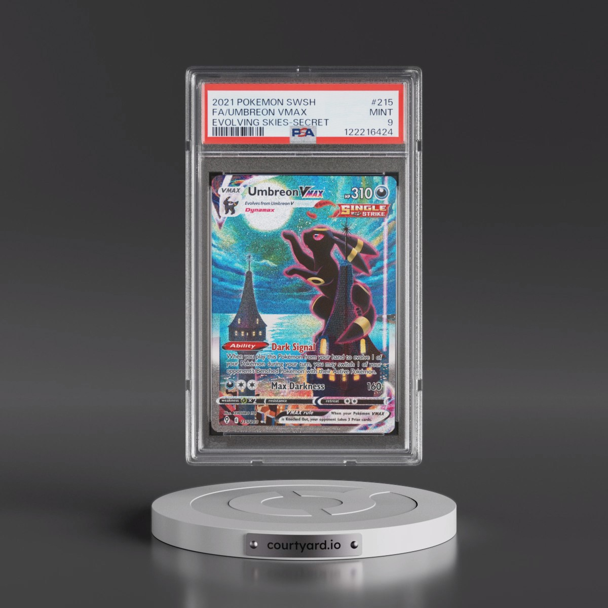 2021 Pokémon Sword & Shield Evolving Skies #215 Umbreon Vmax - Full Art Secret (PSA 9 MINT)