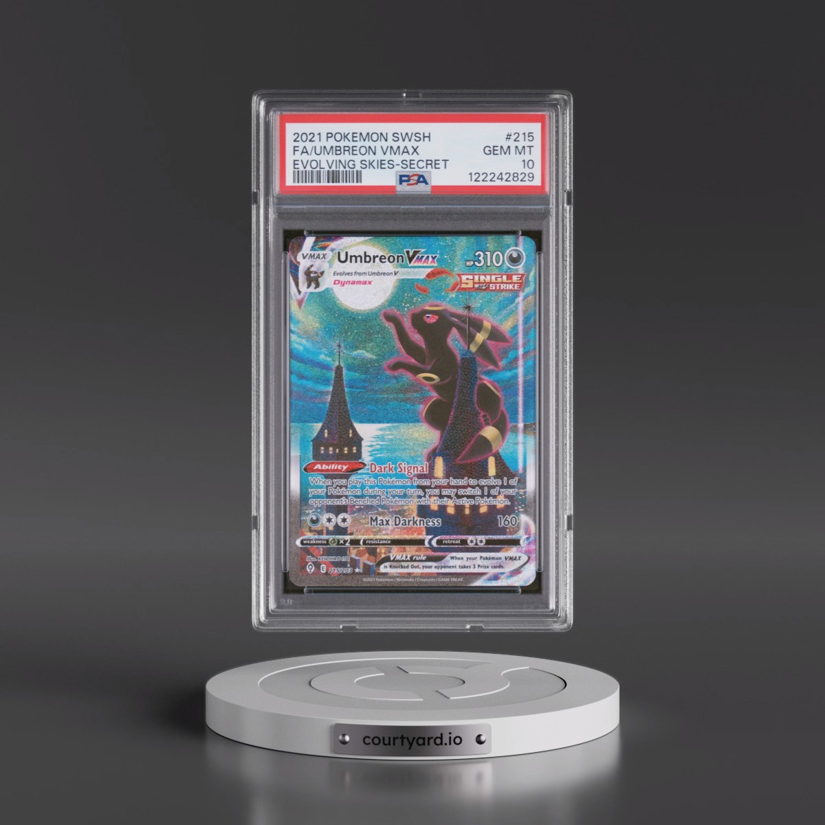 2021 Pokémon Sword & Shield Evolving Skies #215 Umbreon Vmax - Full Art Secret (PSA 10 GEM MINT)