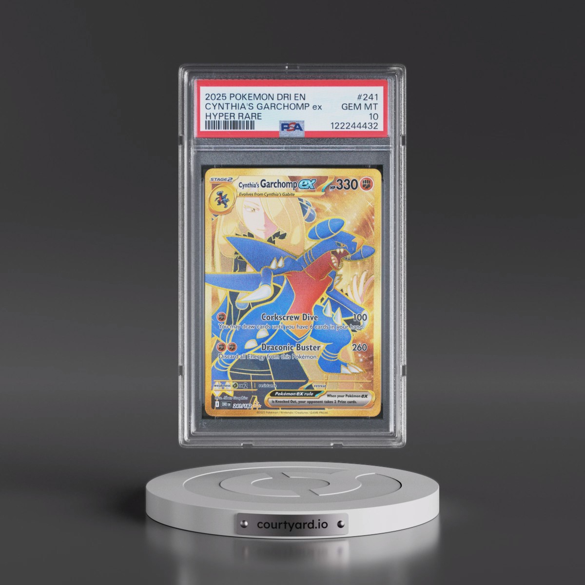 2025 Pokémon Dri EN-Destined Rivals #241 Cynthia's Garchomp EX - Holo Hyper Rare (PSA 10 GEM MINT)