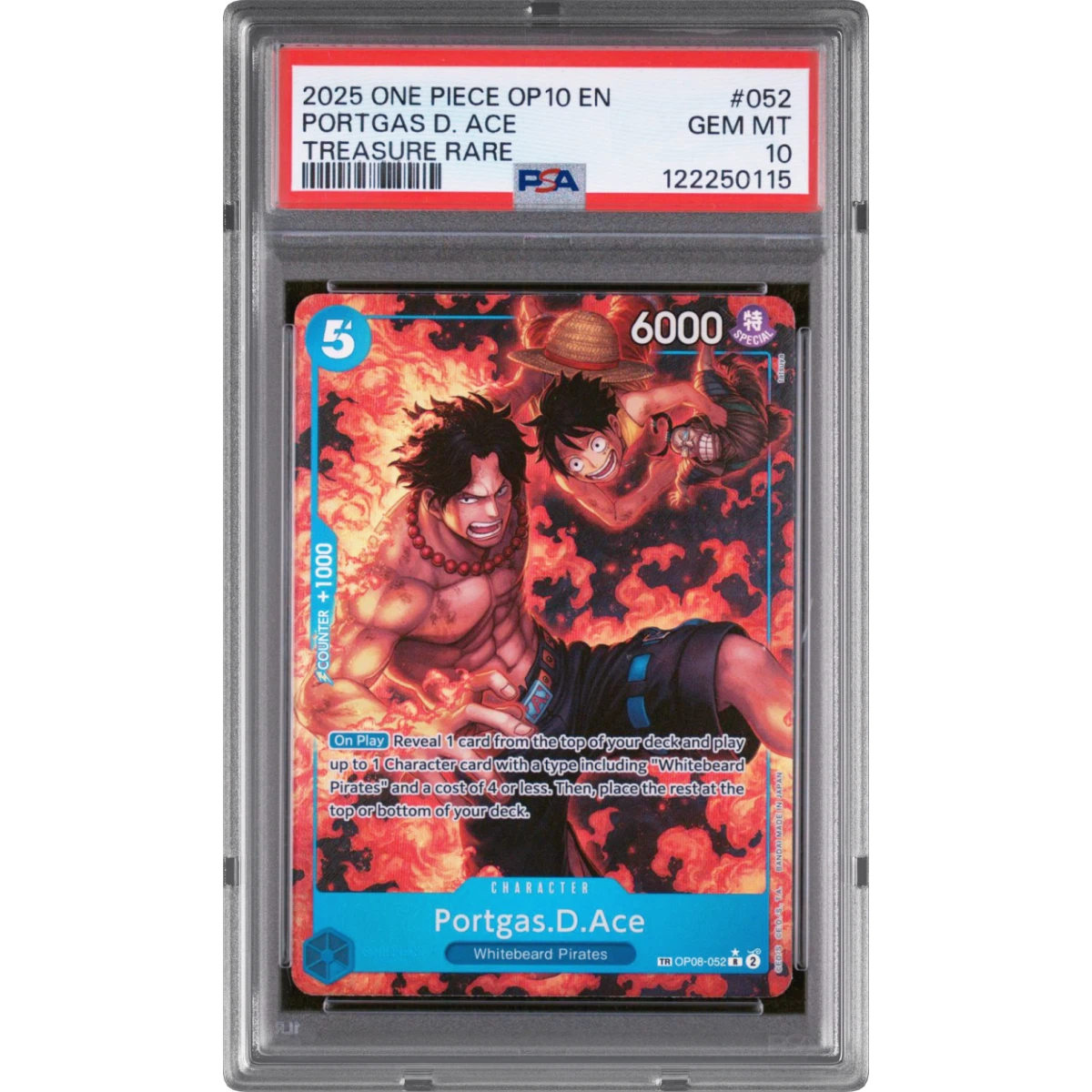 2025 One Piece OP10-Royal Blood #052 Portgas D. Ace - Treasure Rare (PSA 10 GEM MINT)