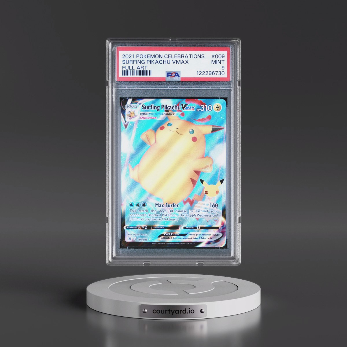 2021 Pokémon Celebrations #009 Surfing Pikachu Vmax - Full Art (PSA 9 MINT)