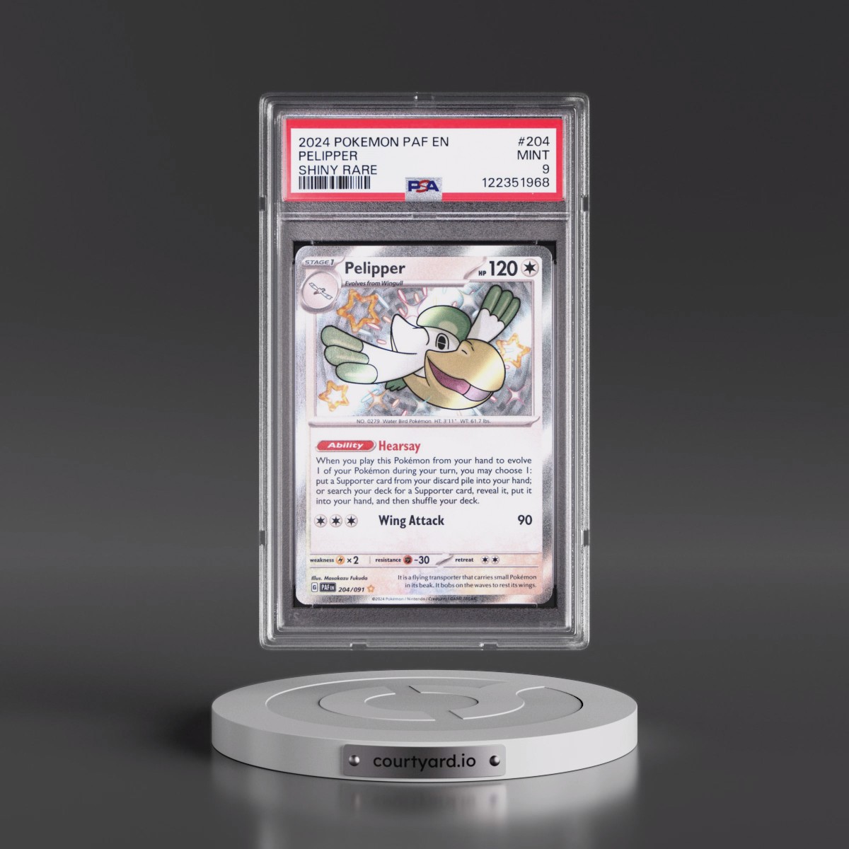 2024 Pokémon Paf EN-Paldean Fates #204 Pelipper - Shiny Rare (PSA 9 MINT)