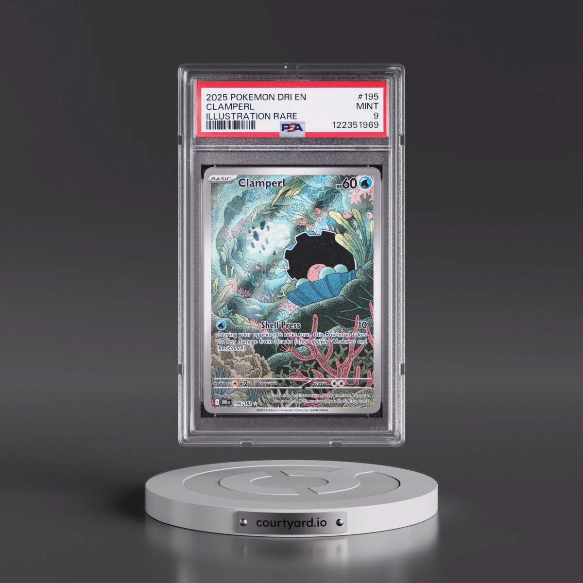 2025 Pokémon Dri EN-Destined Rivals #195 Clamperl - Illustration Rare (PSA 9 MINT)