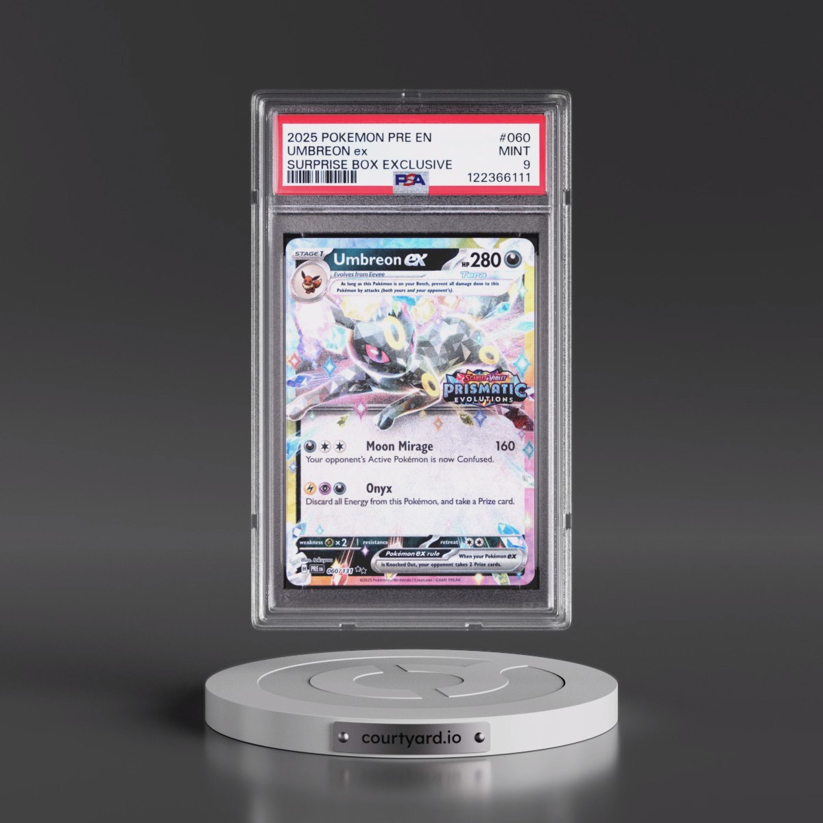 2025 Pokémon Pre EN-Prismatic Evolutions #060 Umbreon EX - Holo Surprise Box Exclusive (PSA 9 MINT)