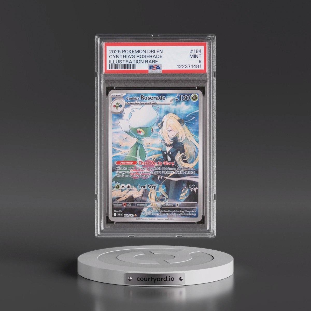 2025 Pokémon Dri EN-Destined Rivals #184 Cynthia's Roserade - Illustration Rare (PSA 9 MINT)