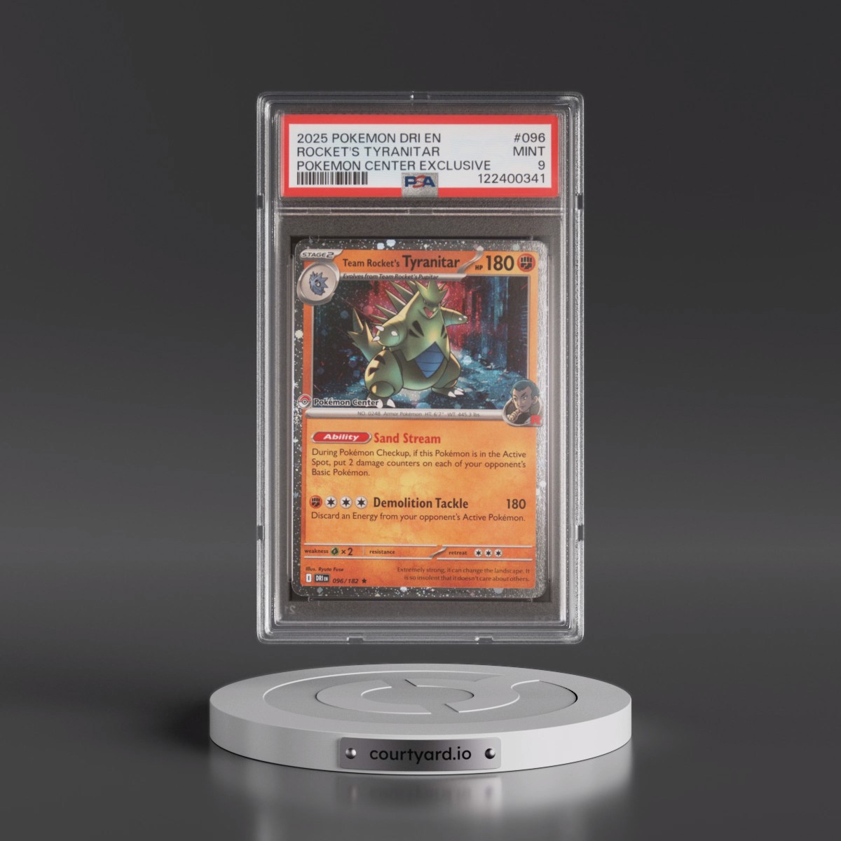 2025 Pokémon Dri EN-Destined Rivals #096 Team Rocket's Tyranitar - Pokemon Center Exclusive (PSA 9 MINT)