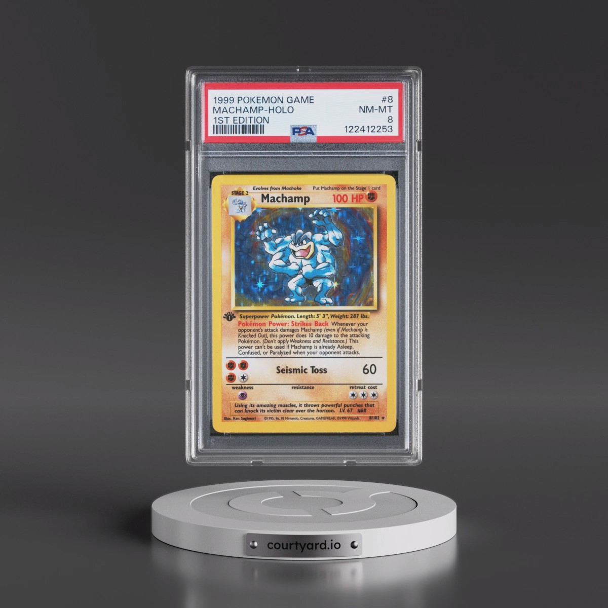 1999 Pokémon Game #8 Machamp - 1st Edition Holo (PSA 8 NM-MT)