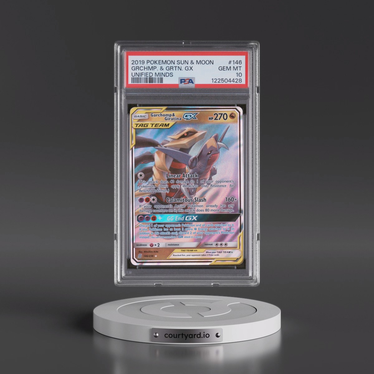 2019 Pokémon Sun & Moon Unified Minds Garchomp & Giratina GX - Holo #146 PSA 10