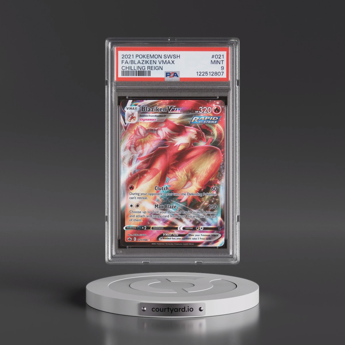 2021 Pokémon Sword & Shield Chilling Reign #021 Blaziken Vmax - Full Art (PSA 9 MINT)