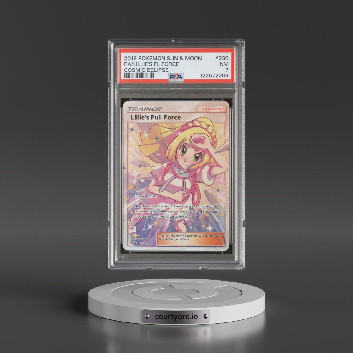 2019 Pokémon Sun & Moon Cosmic Eclipse #230 Lillie's Full Force - Full Art (PSA 7 NM)