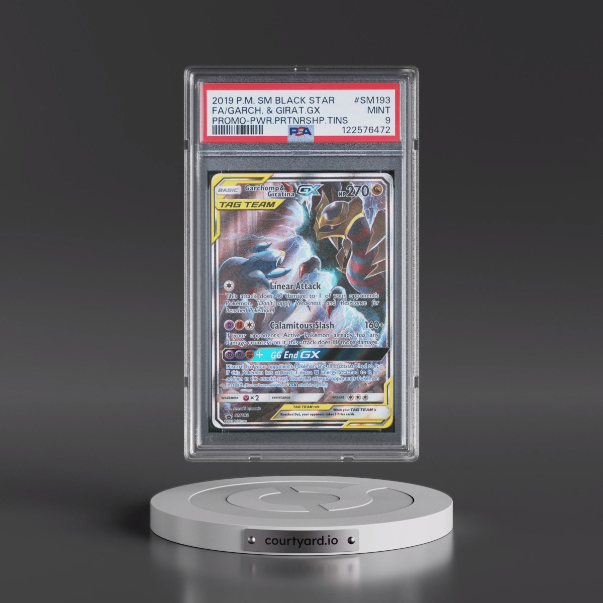 2019 Pokémon SM Black Star Promo #SM193 Garchomp & Giratina GX - Holo Full Art Power Partnership Tins (PSA 9 MINT)