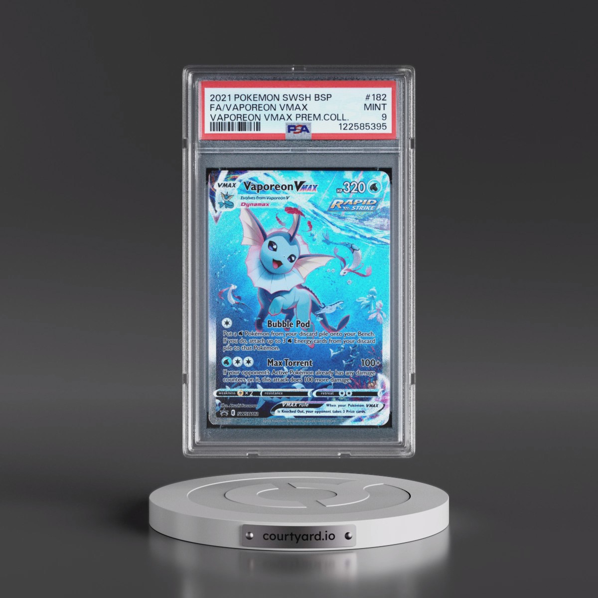 2021 Pokémon Swsh Black Star Promo #182 Vaporeon Vmax - Full Art Vaporeon Vmax Premium Collection (PSA 9 MINT)