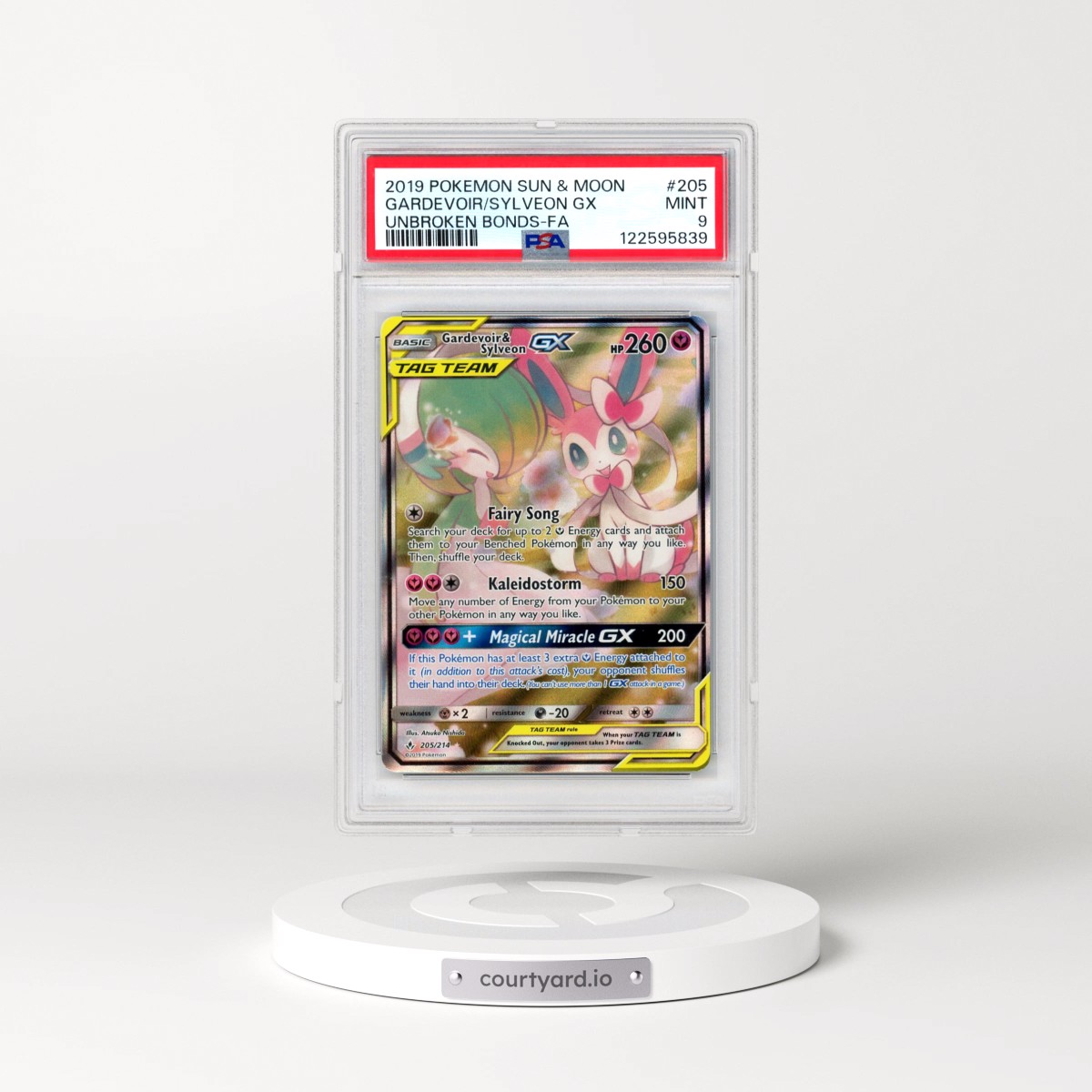 2019 Pokémon Sun & Moon Unbroken Bonds #205 Gardevoir & Sylveon GX - Holo Full Art (PSA 9 MINT)