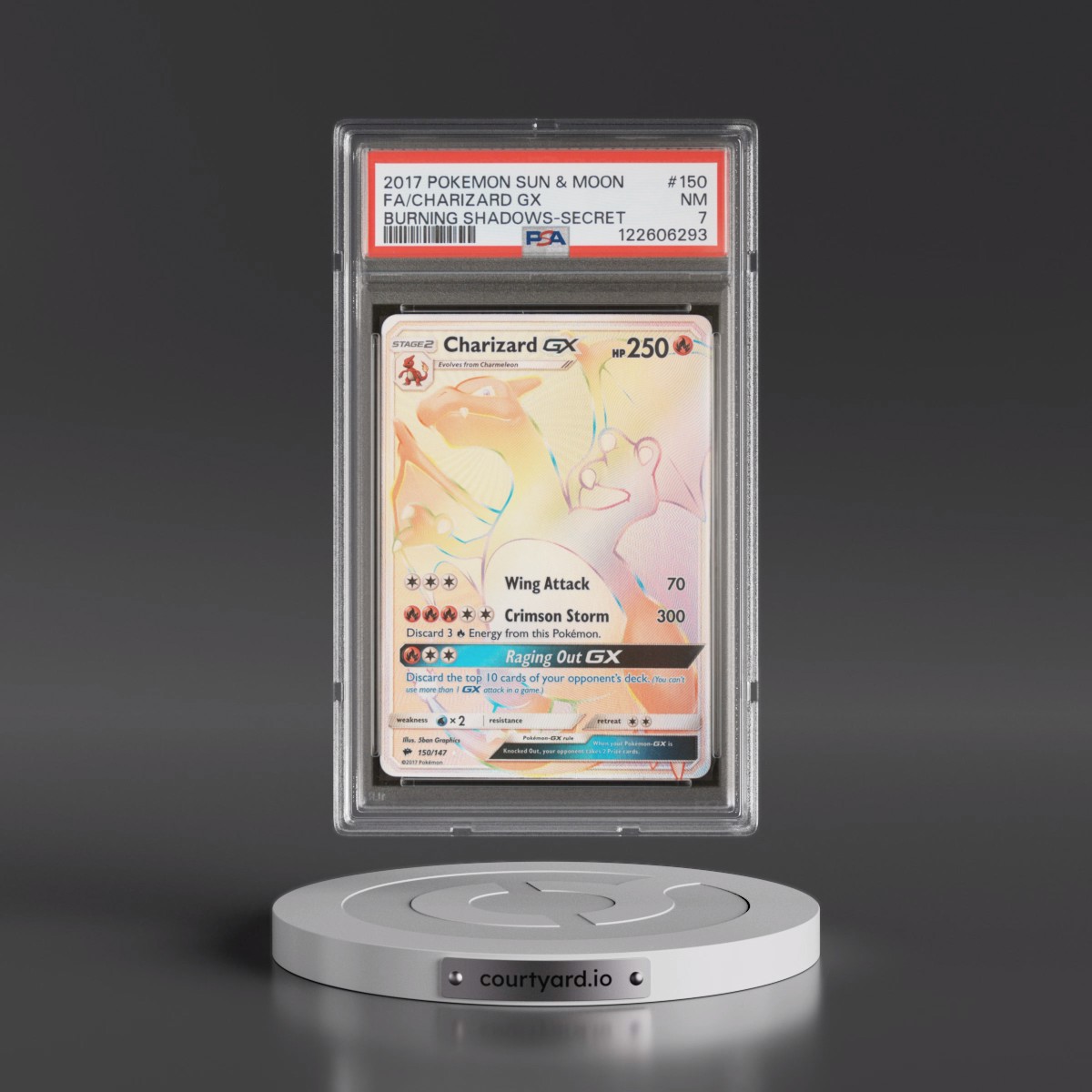 2017 Pokémon Sun & Moon Burning Shadows #150 Charizard GX - Holo Full Art Secret (PSA 7 NM)