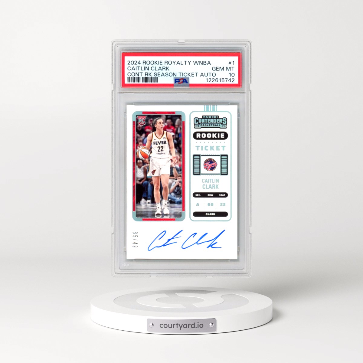 2024 Panini Rookie Royalty WNBA Contenders Rookie Season Ticket Autograph #1 Caitlin Clark (PSA 10 GEM MINT)