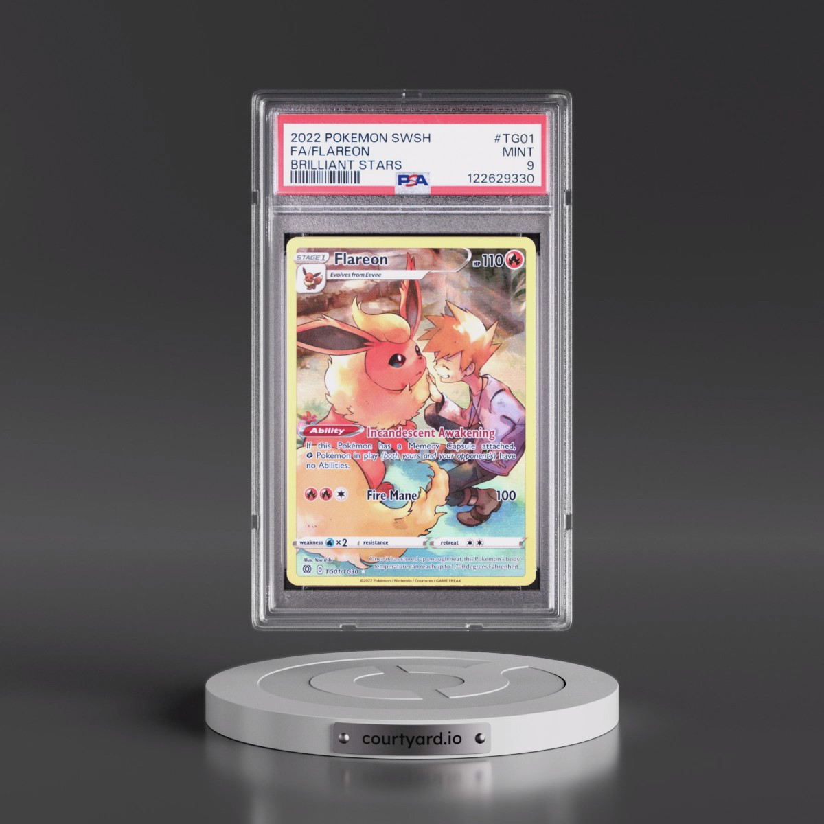 2022 Pokémon Sword & Shield Brilliant Stars #TG01 Flareon - Full Art (PSA 9 MINT)
