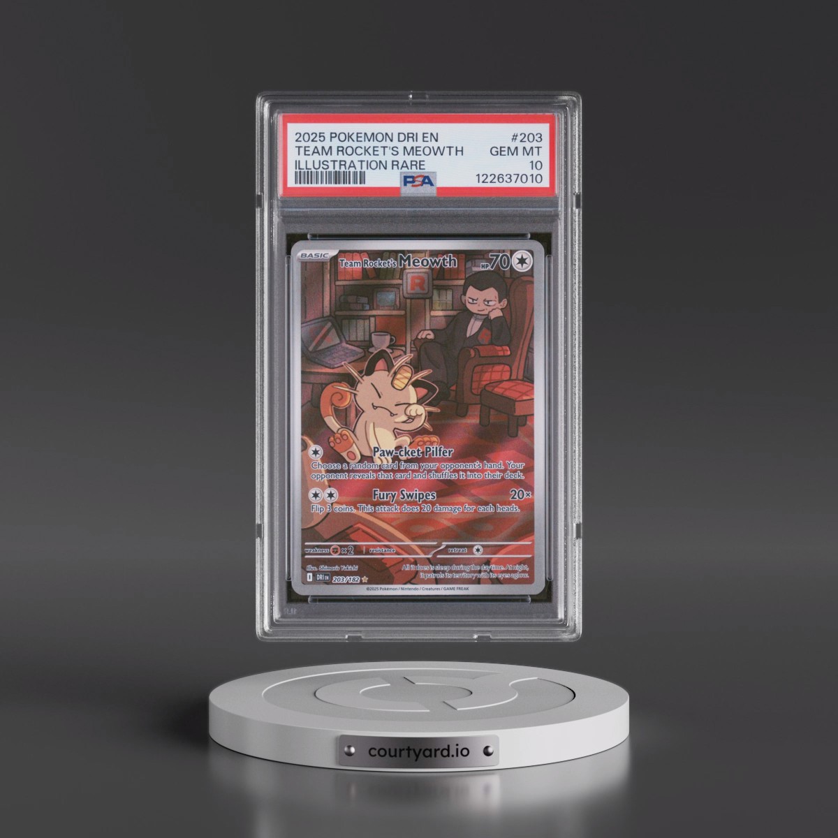 2025 Pokémon Dri EN-Destined Rivals #203 Team Rocket's Meowth - Illustration Rare (PSA 10 GEM MINT)