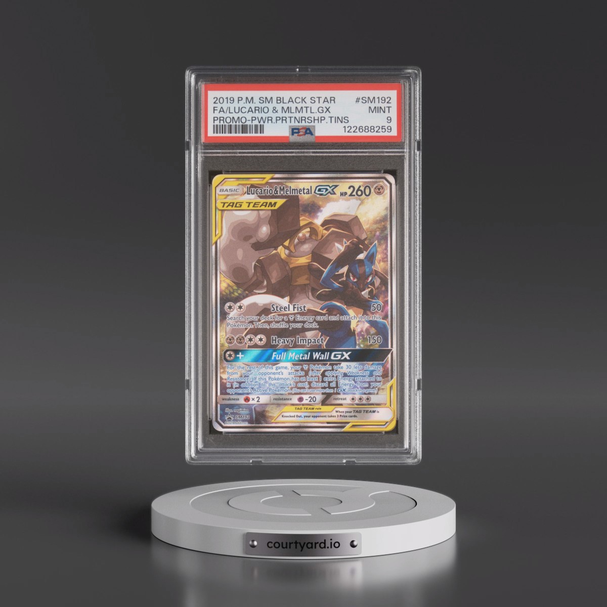 2019 Pokémon SM Black Star Promo #SM192 Lucario & Melmetal GX - Holo Full Art Power Partnership Tins (PSA 9 MINT)