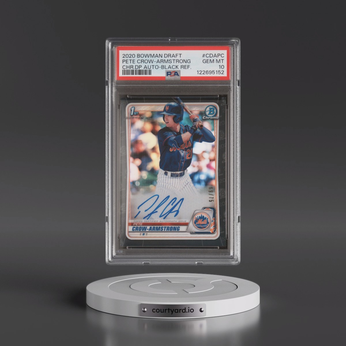 2020 Bowman Draft Chrome Draft Picks Autographs #CDAPC Pete Crow-Armstrong - Black Refractor (PSA 10 GEM MINT)