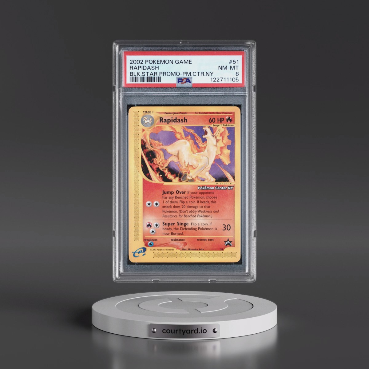 2002 Pokémon Game Promo #51 Rapidash - Black Star-Pokemon Center NY (PSA 8 NM-MT)