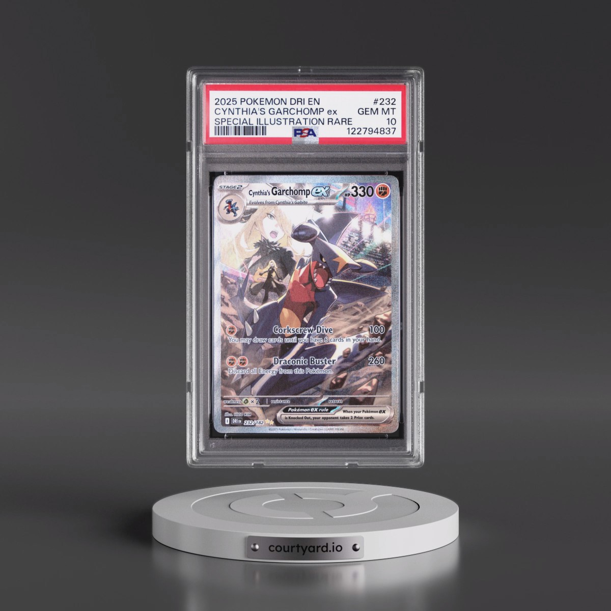 2025 Pokémon Dri EN-Destined Rivals #232 Cynthia's Garchomp EX - Holo Special Illustration Rare (PSA 10 GEM MINT)