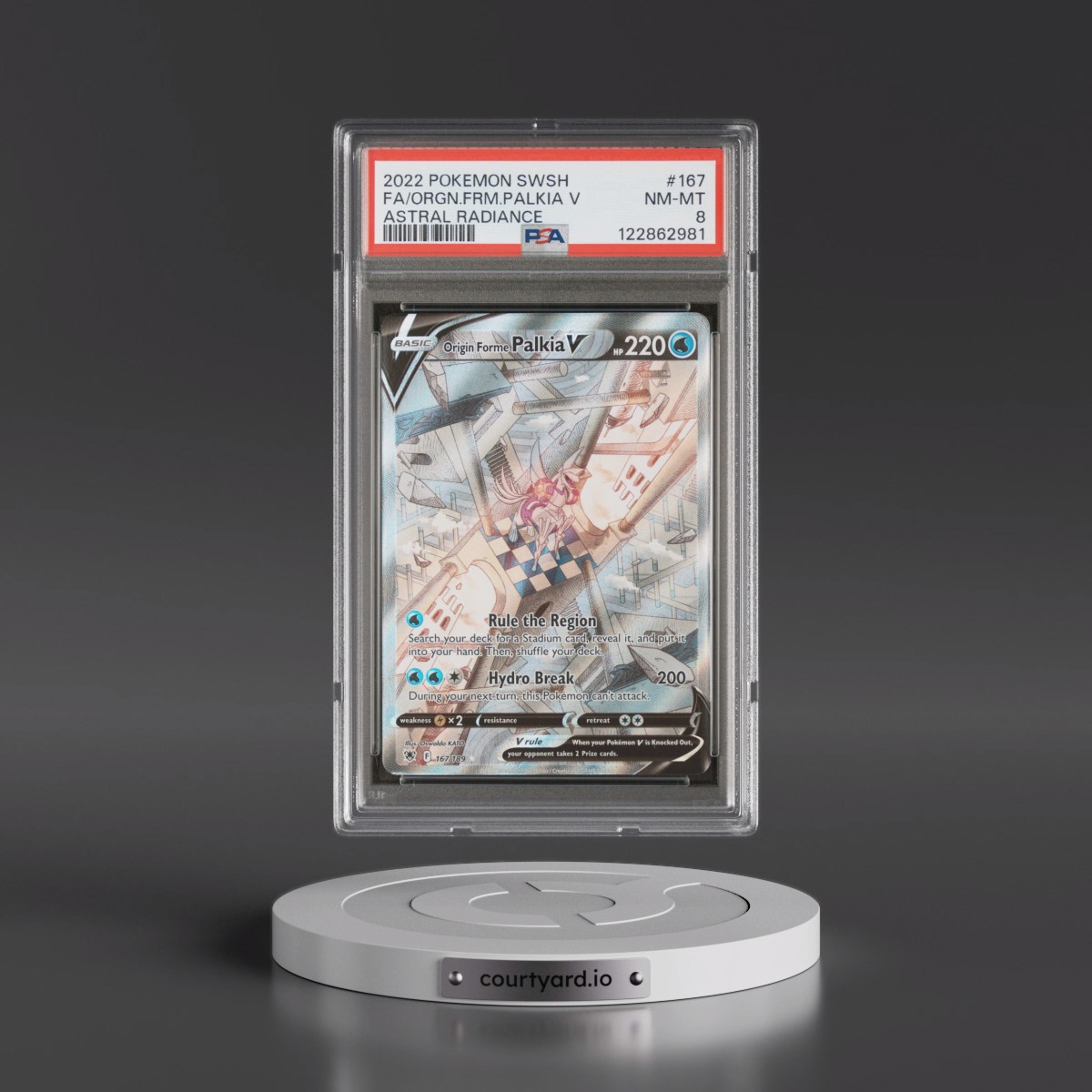 2022 Pokémon Sword & Shield Astral Radiance #167 Origin Forme Palkia V - Holo Full Art (PSA 8 NM-MT)