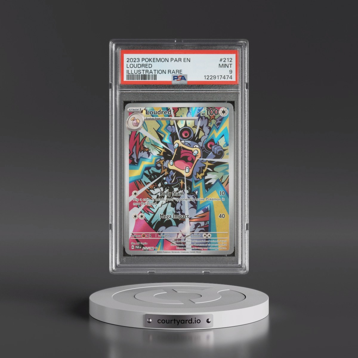 2023 Pokémon Par EN-Paradox Rift #212 Loudred - Illustration Rare (PSA 9 MINT)