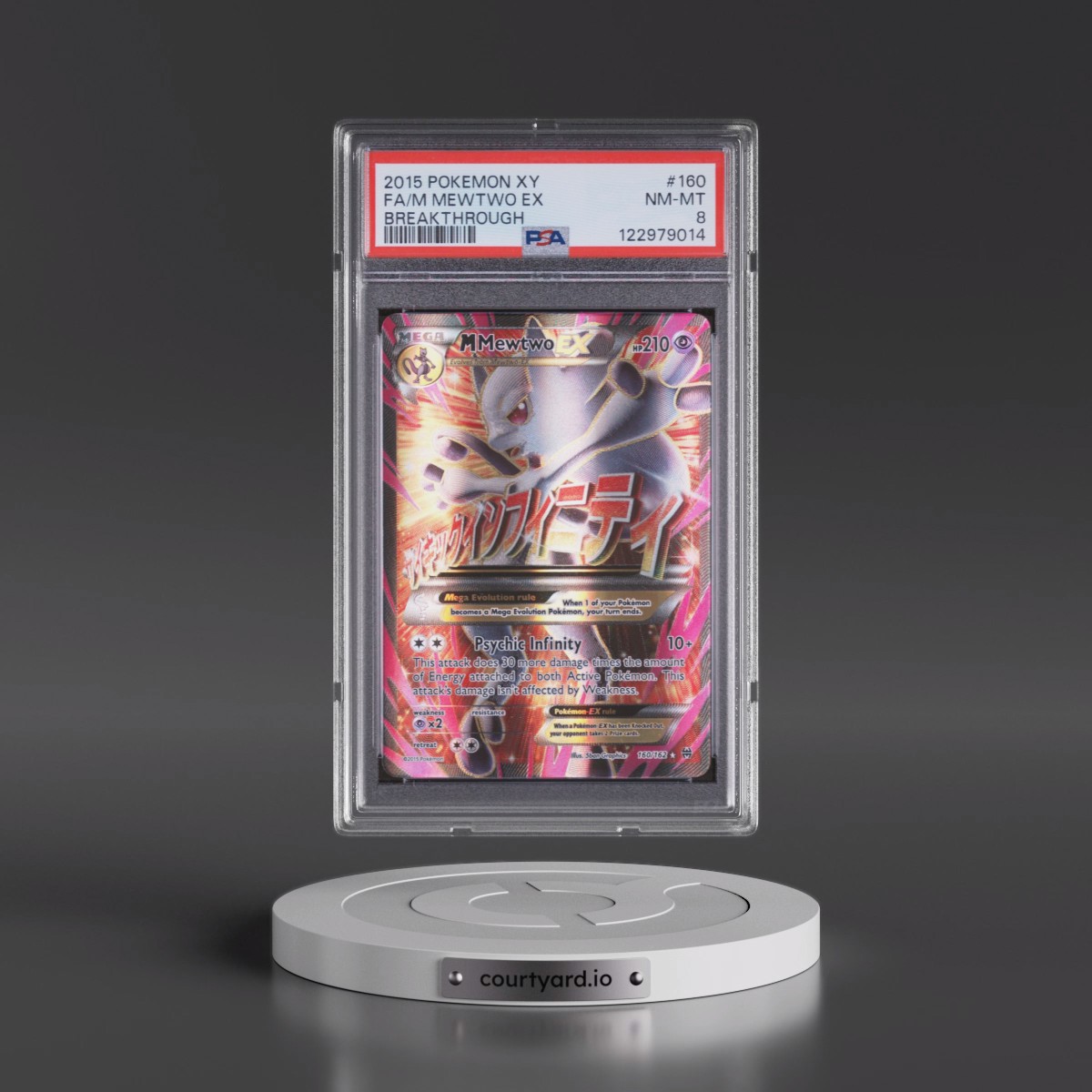 2015 Pokémon XY Breakthrough #160 M Mewtwo EX - Holo Full Art (PSA 8 NM-MT)