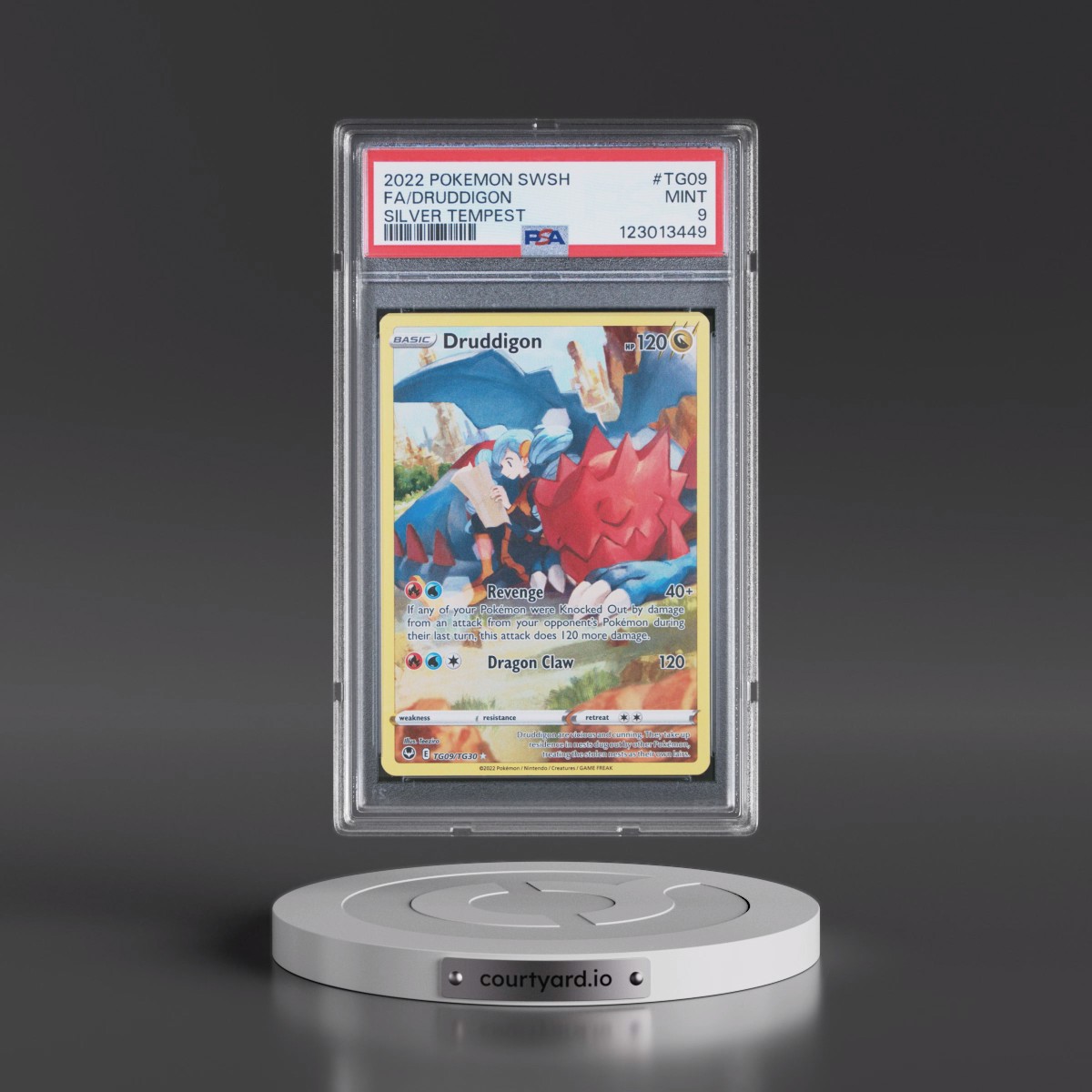 2022 Pokémon Sword & Shield Silver Tempest #TG09 Druddigon - Full Art (PSA 9 MINT)