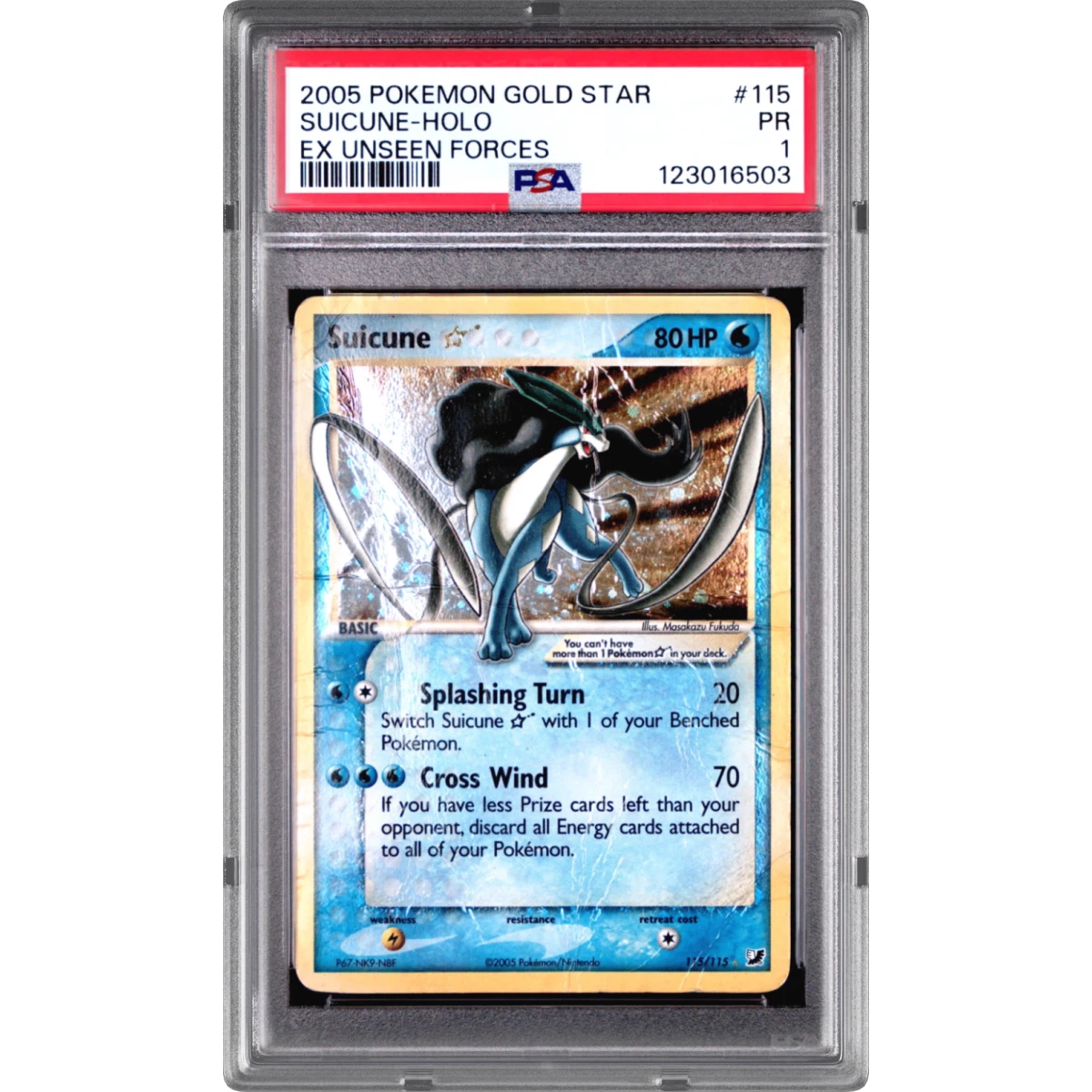 2005 Pokémon EX Unseen Forces #115 Suicune - Holo Gold Star (PSA 1 PR)