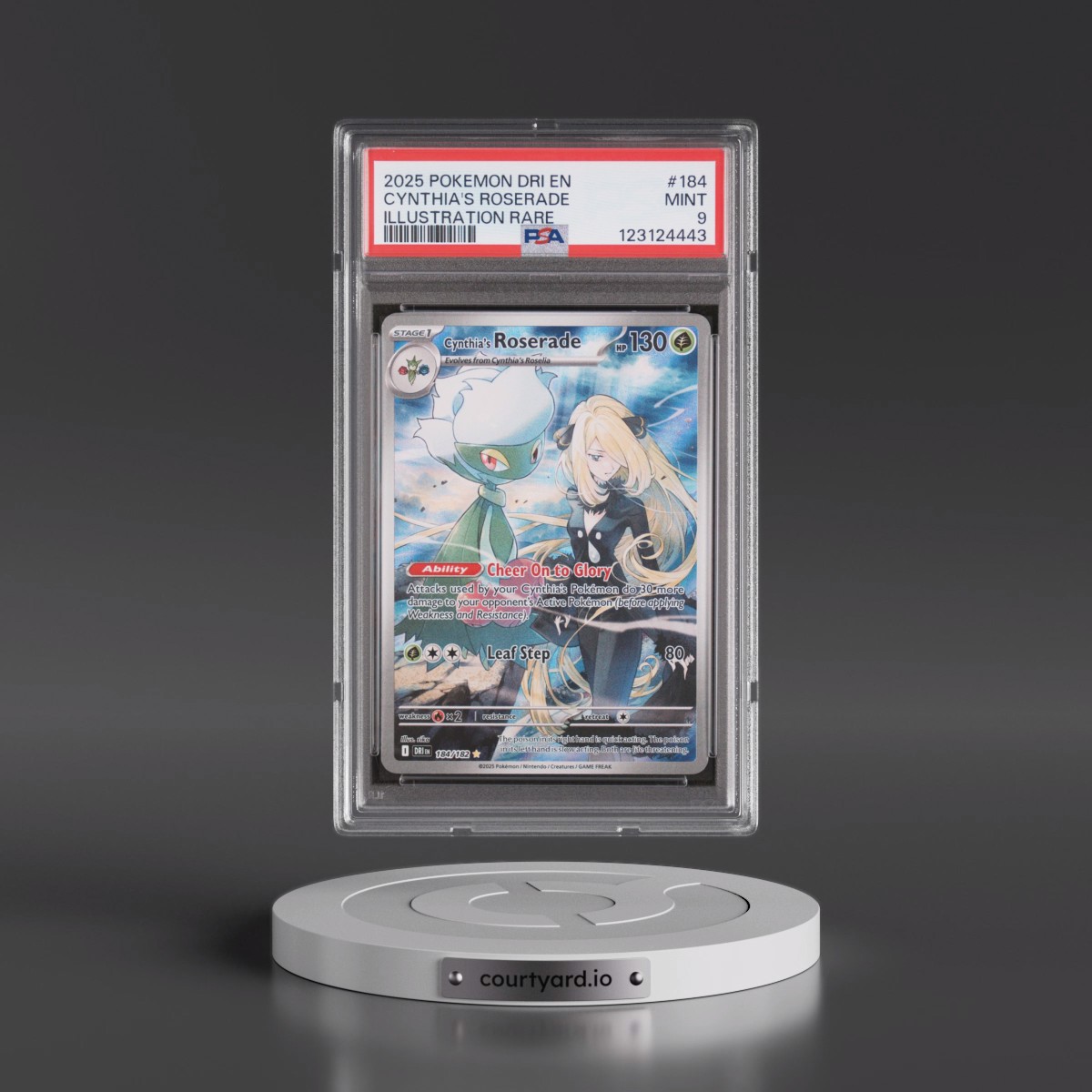 2025 Pokémon Dri EN-Destined Rivals #184 Cynthia's Roserade - Illustration Rare (PSA 9 MINT)