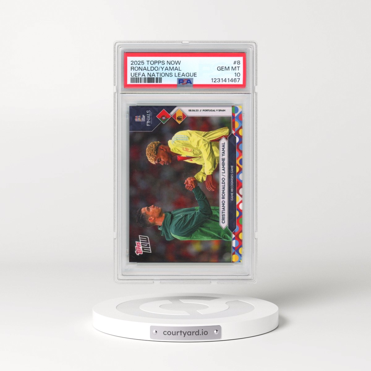2025 Topps Now UEFA Nations League #8 Cristiano Ronaldo/Lamine Yamal (PSA 10 GEM MINT)