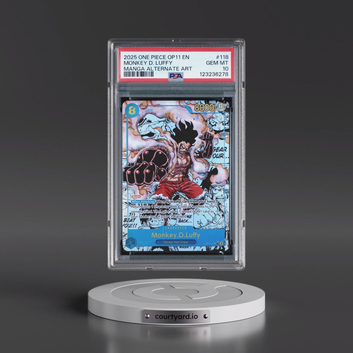 2025 One Piece OP11-A Fist of Divine Speed #118 Monkey D. Luffy - Manga Alternate Art (PSA 10 GEM MINT)