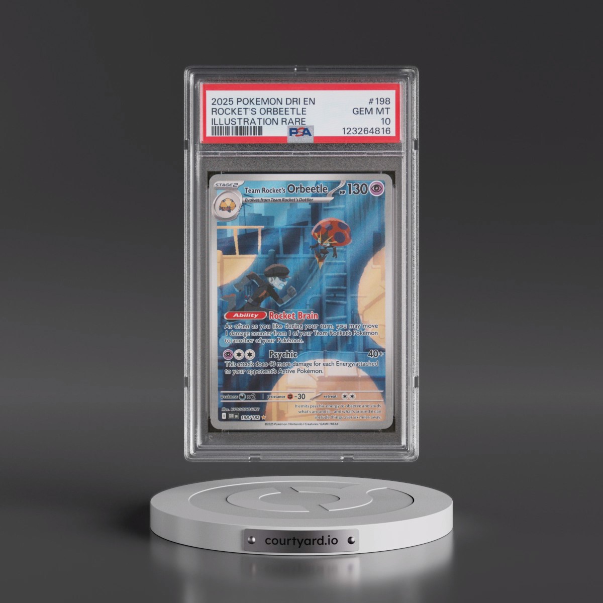 2025 Pokémon Dri EN-Destined Rivals #198 Team Rocket's Orbeetle - Illustration Rare (PSA 10 GEM MINT)