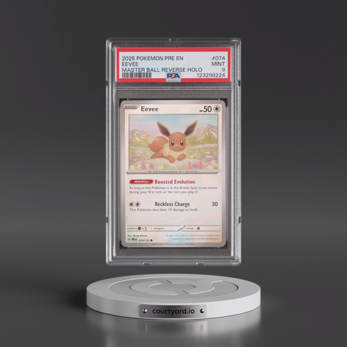 2025 Pokémon Pre EN-Prismatic Evolutions #074 Eevee - Reverse Holo Master Ball (PSA 9 MINT)