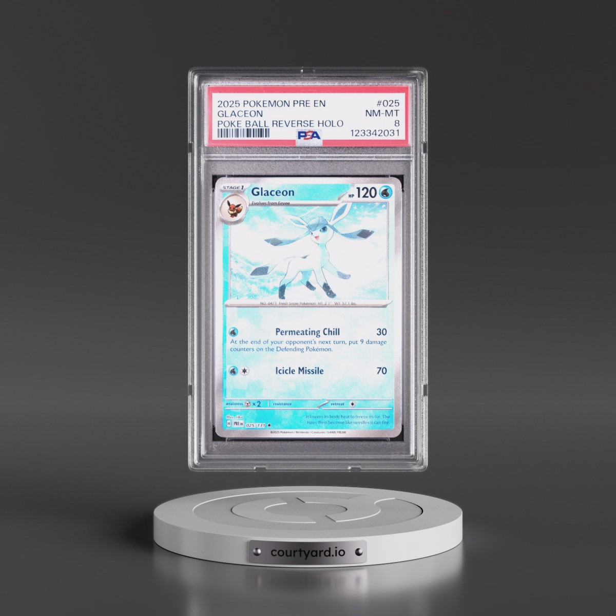 2025 Pokémon Pre EN-Prismatic Evolutions #025 Glaceon - Reverse Holo Poke Ball (PSA 8 NM-MT)