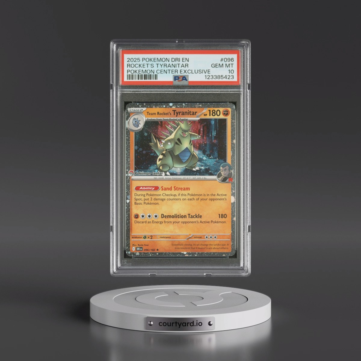 2025 Pokémon Dri EN-Destined Rivals #096 Team Rocket's Tyranitar - Pokemon Center Exclusive (PSA 10 GEM MINT)