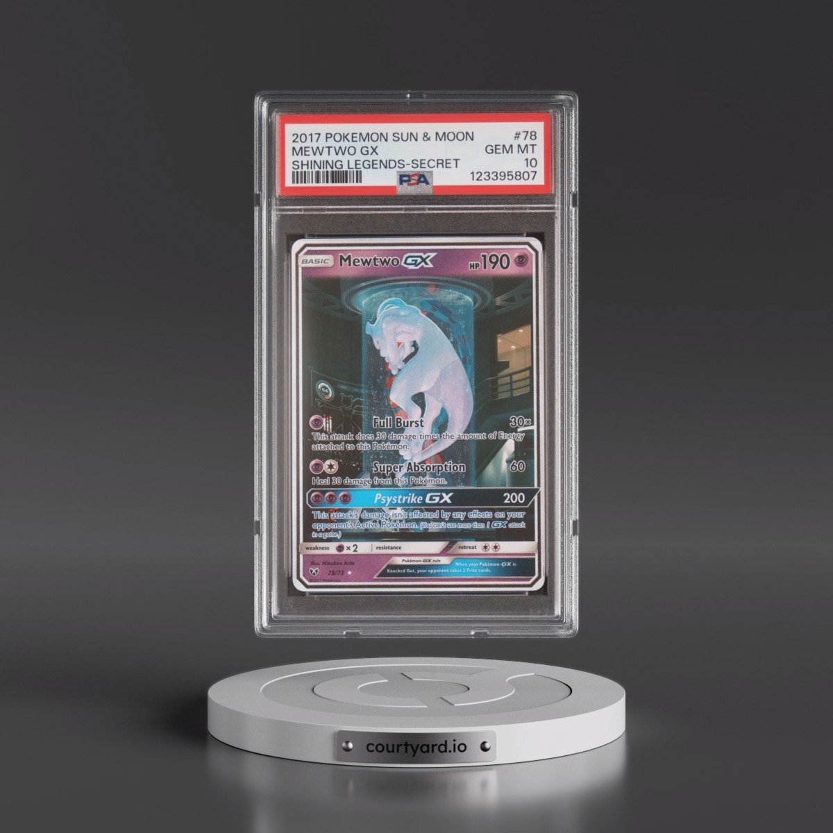 2017 Pokémon Sun & Moon Shining Legends Mewtwo GX - Holo Secret #78 PSA 10
