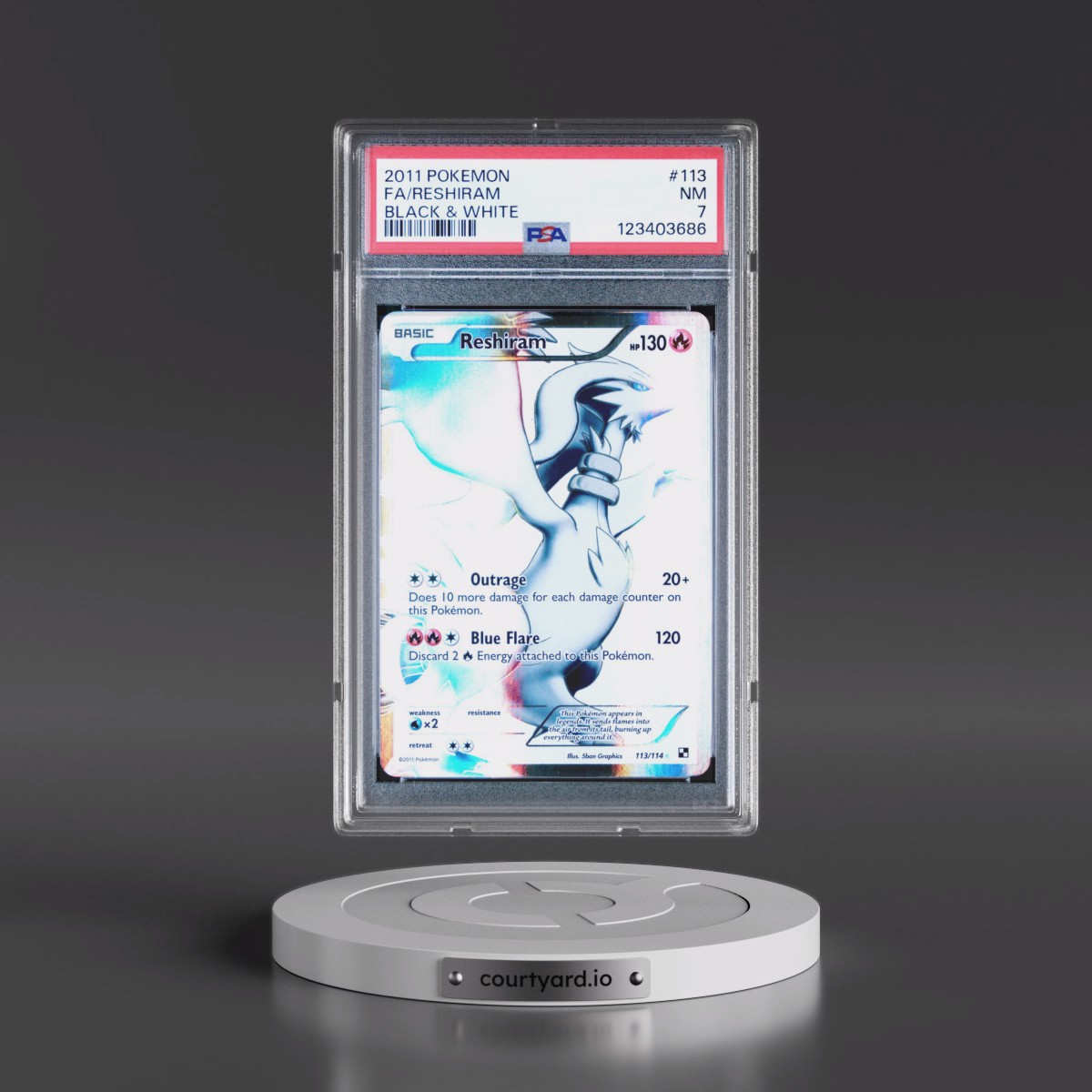 2011 Pokémon Black & White #113 Reshiram - Full Art (PSA 7 NM)