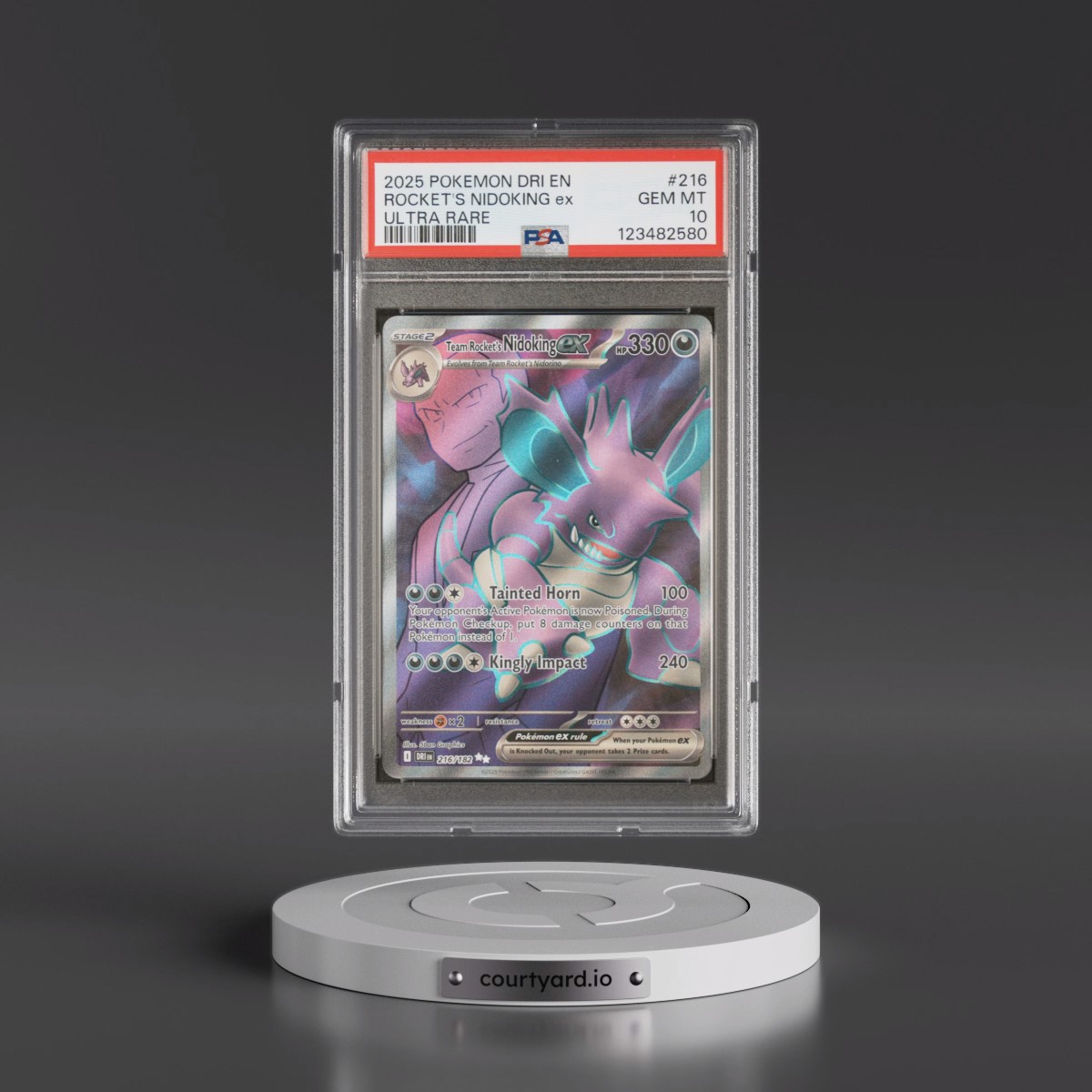 2025 Pokémon Dri EN-Destined Rivals #216 Team Rocket's Nidoking EX - Holo Ultra Rare (PSA 10 GEM MINT)