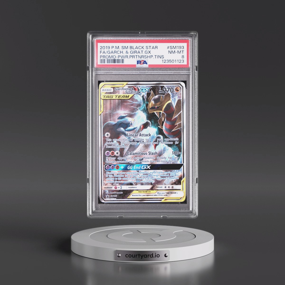 2019 Pokémon SM Black Star Promo #SM193 Garchomp & Giratina GX - Holo Full Art Power Partnership Tins (PSA 8 NM-MT)