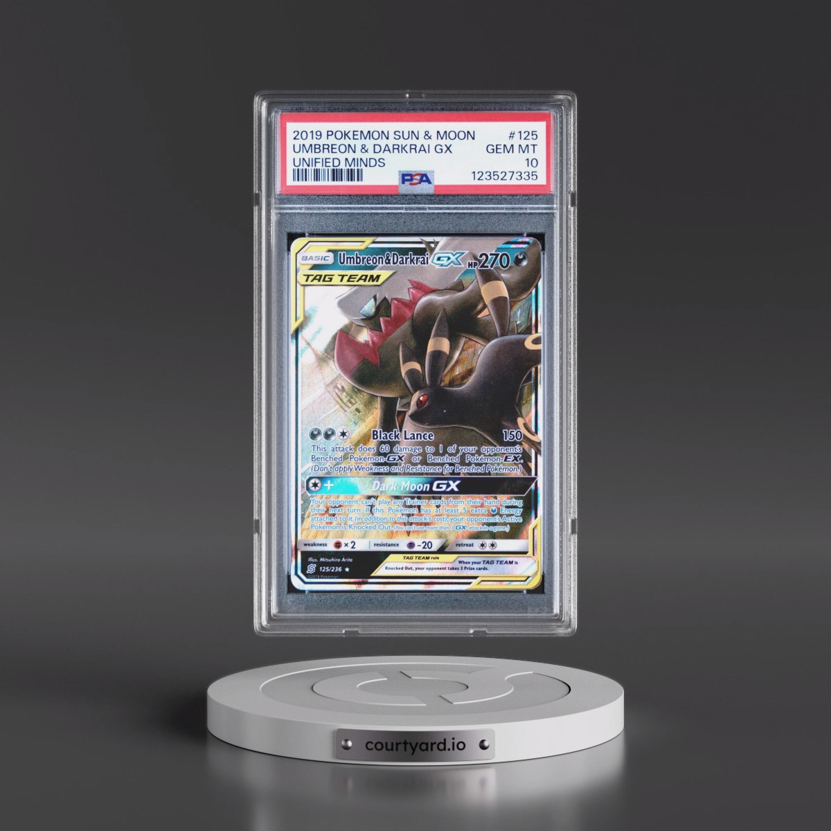 2019 Pokémon Sun & Moon Unified Minds #125 Umbreon & Darkrai GX - Holo (PSA 10 GEM MINT)