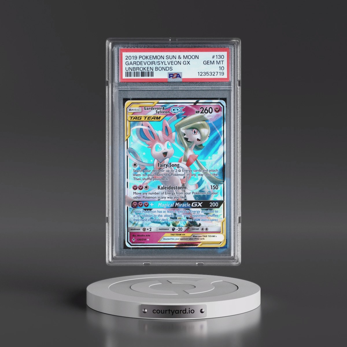 2019 Pokémon Sun & Moon Unbroken Bonds #130 Gardevoir & Sylveon GX - Holo (PSA 10 GEM MINT)