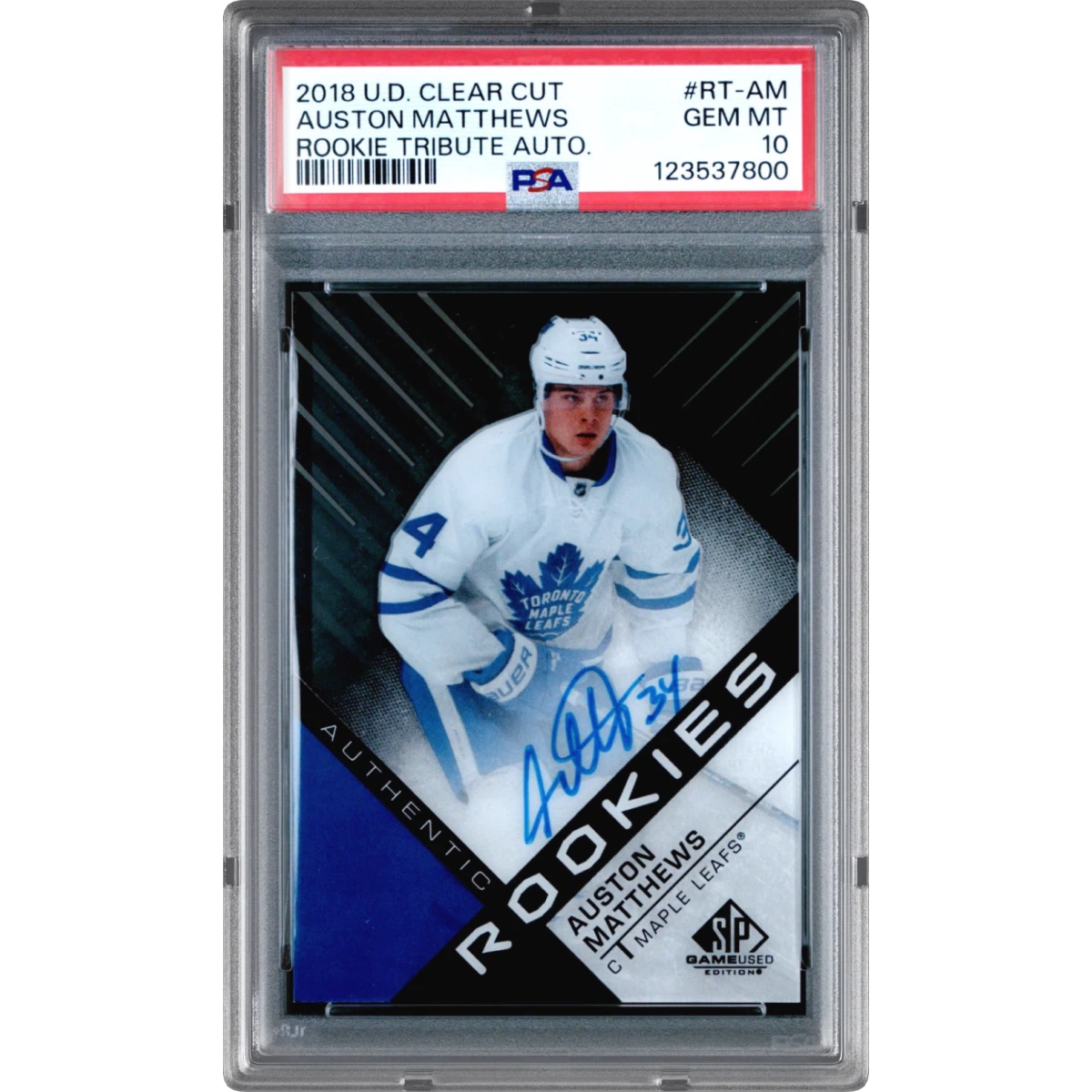2018 Upper Deck Clear Cut Rookie Tribute Autographs #RT-AM Auston Matthews, PSA 10