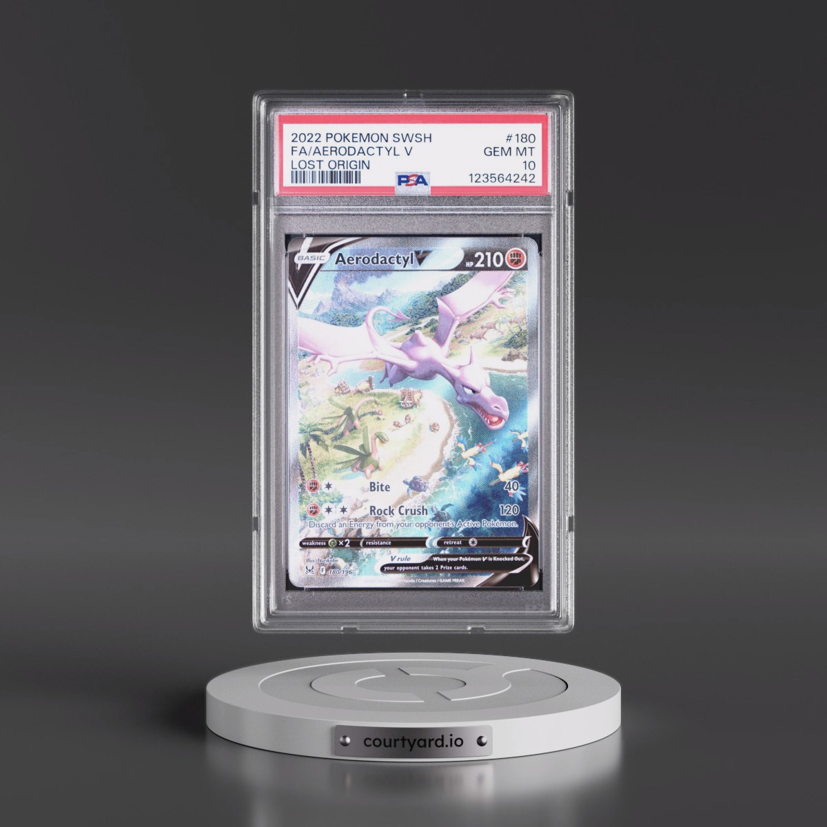 2022 Pokémon Sword & Shield Lost Origin #180 Aerodactyl V - Holo Full Art (PSA 10 GEM MINT)
