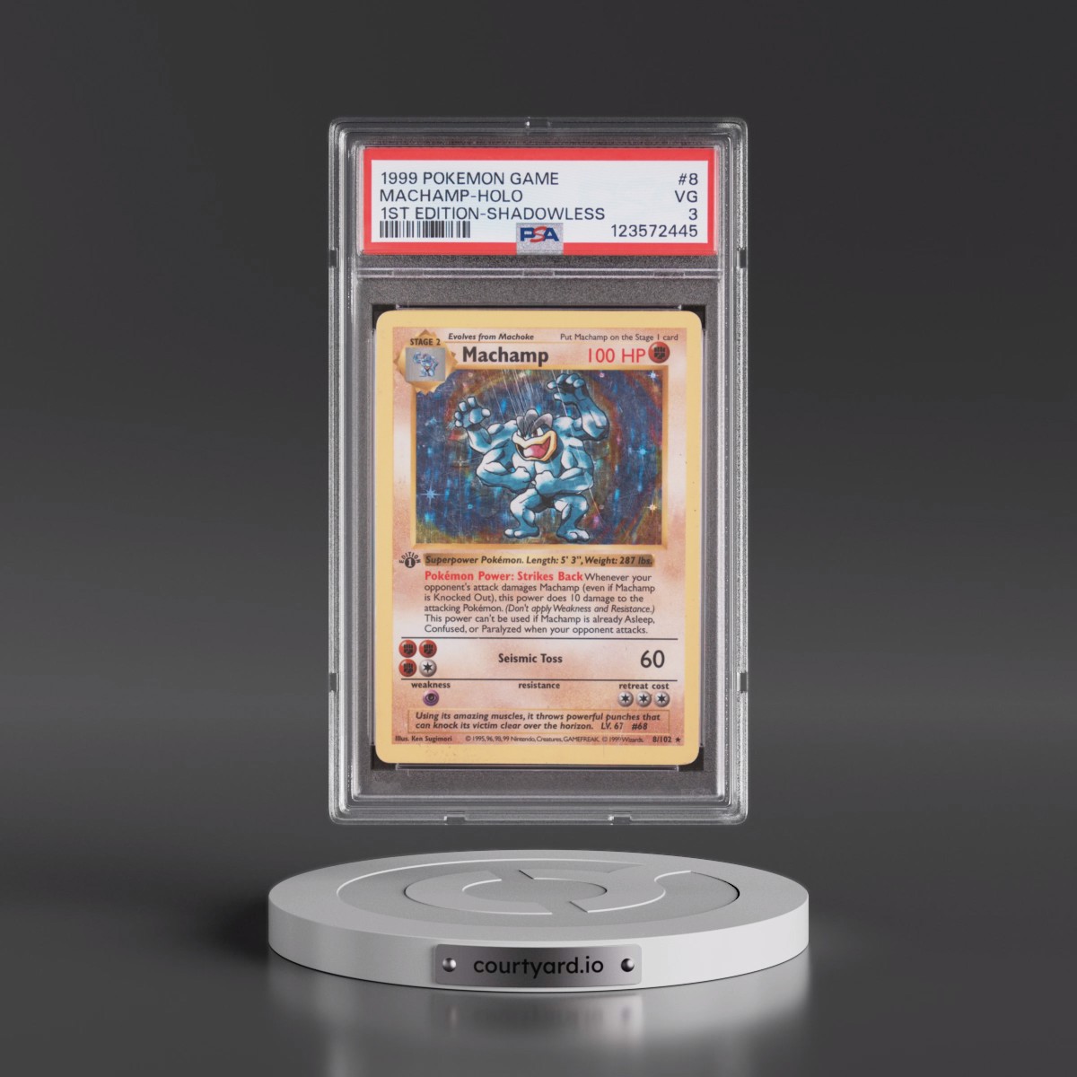 1999 Pokémon Game #8 Machamp - 1st Edition Holo Shadowless (PSA 3 VG)