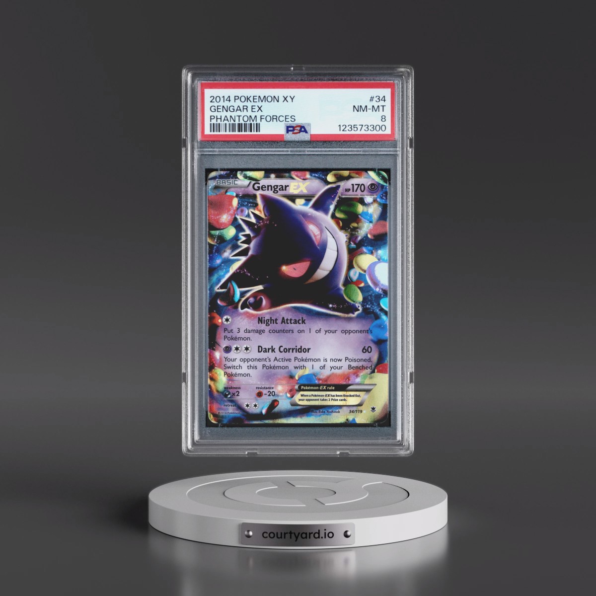 2014 Pokémon XY Phantom Forces #34 Gengar EX - Holo (PSA 8 NM-MT)