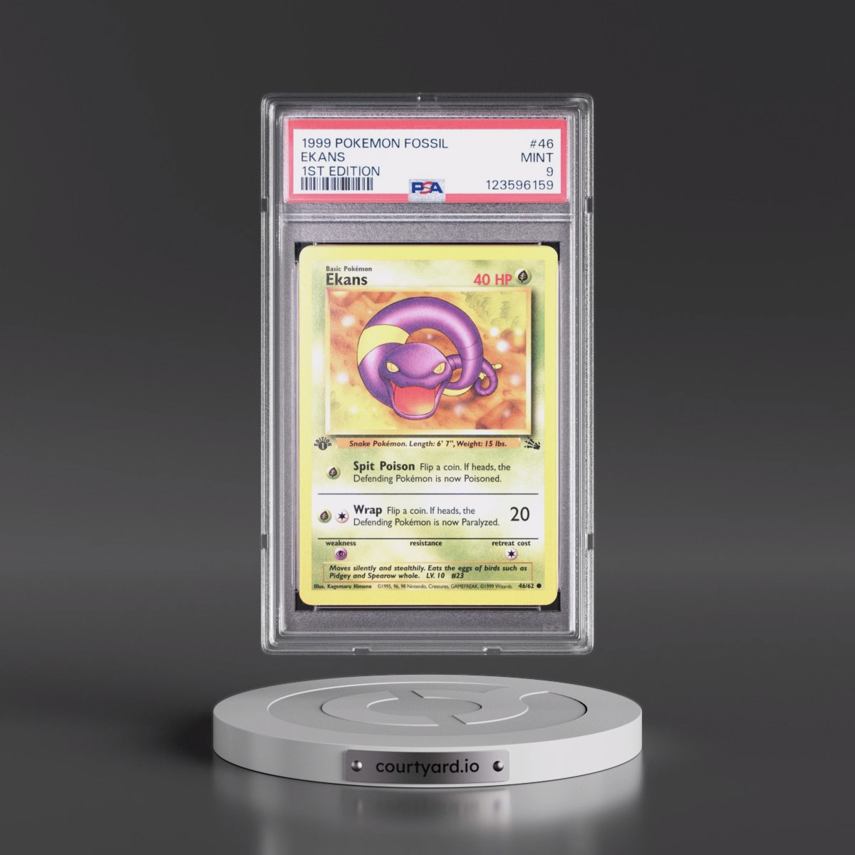 1999 Pokémon Fossil #46 Ekans - 1st Edition (PSA 9 MINT)