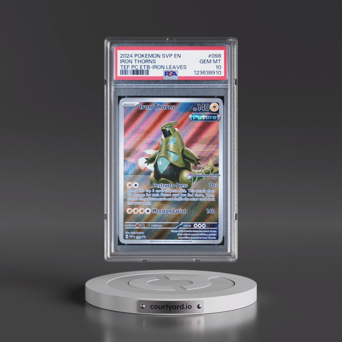 2024 Pokémon Svp EN-SV Black Star Promo #098 Iron Thorns - Temporal Forces Pokemon Center Elite Trainer Box-Iron Leaves (PSA 10 GEM MINT)