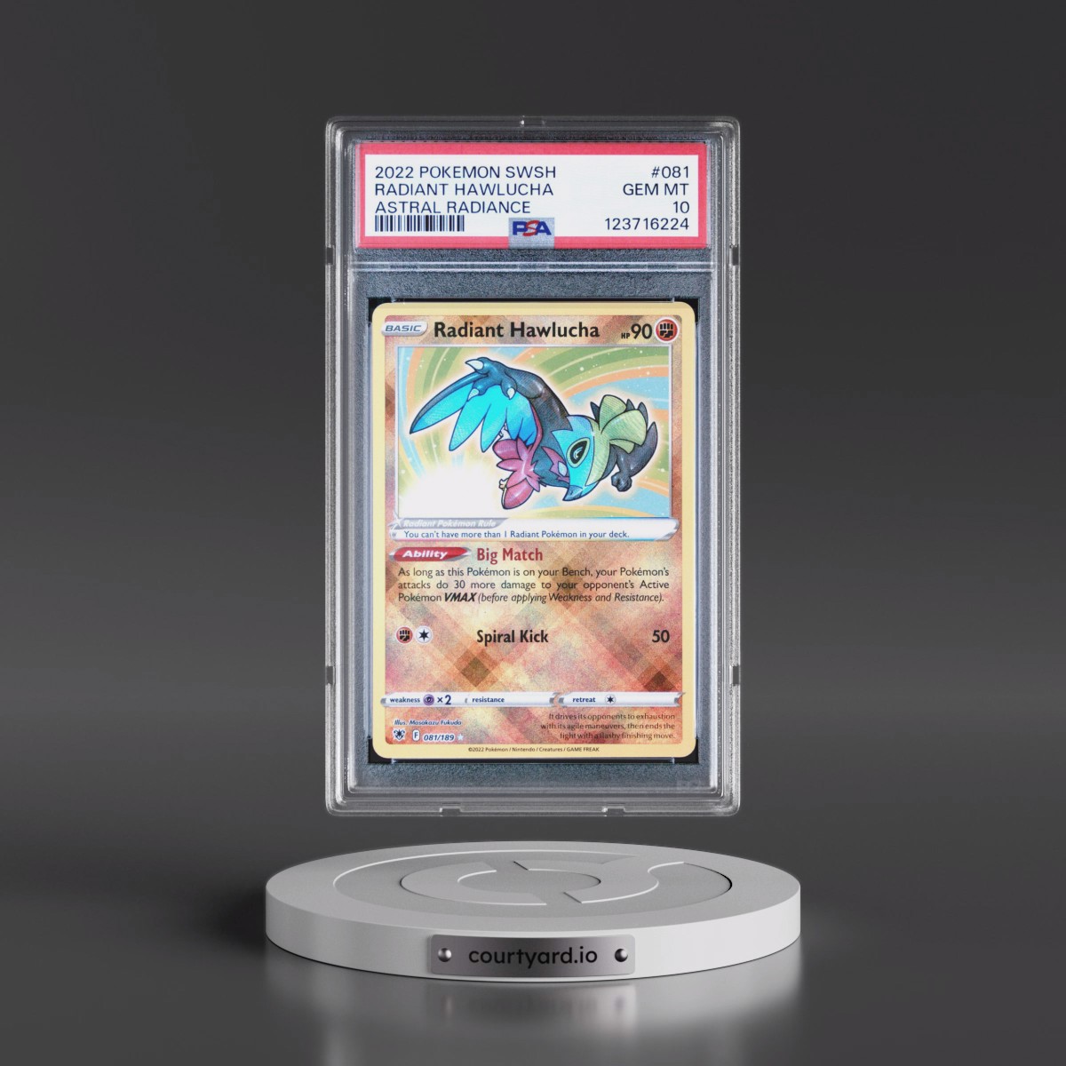 2022 Pokémon Sword & Shield Astral Radiance #081 Radiant Hawlucha - Holo (PSA 10 GEM MINT)